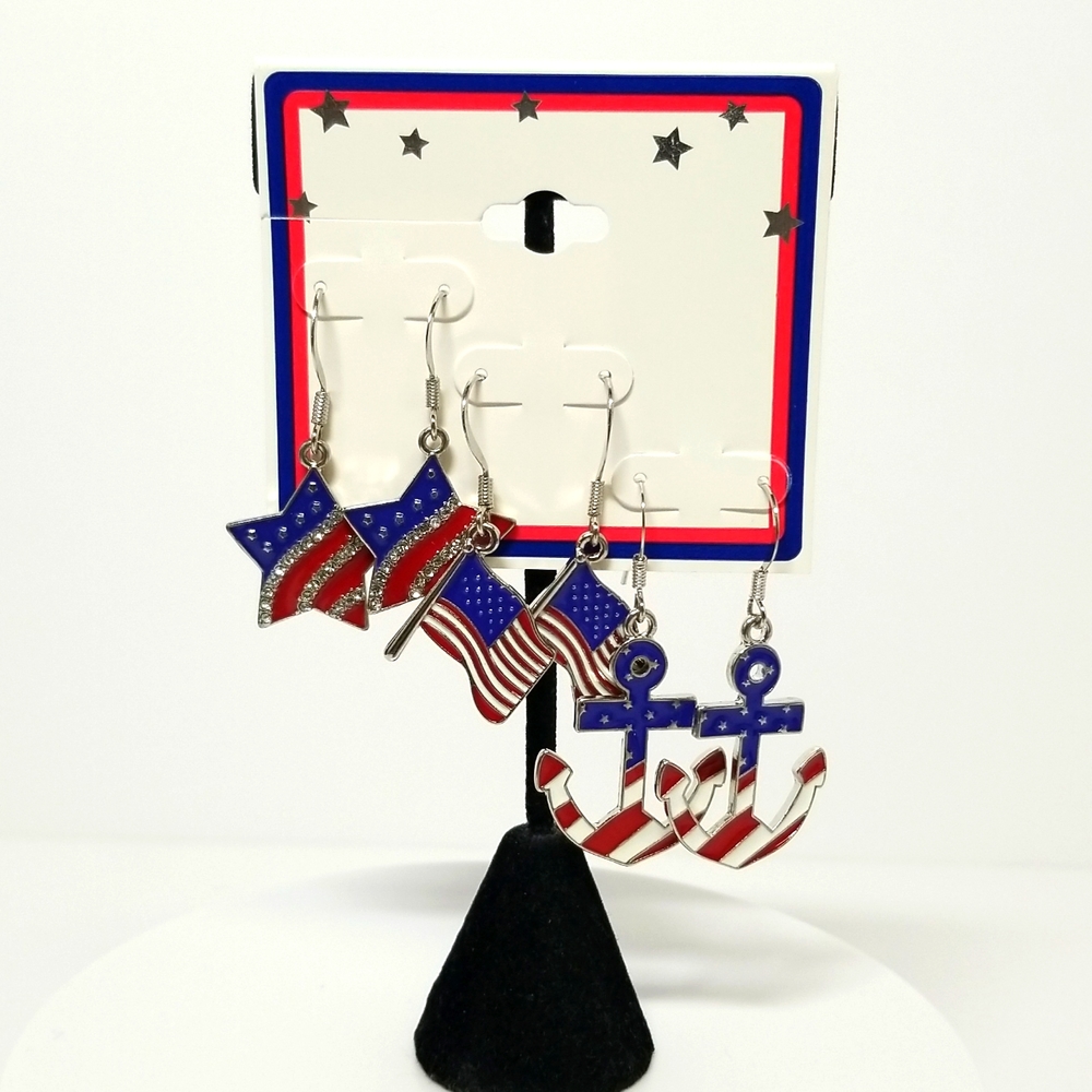 Kohls USA Flag Anchor Star Katy Perry Rihanna Lol Style Design Set of 3 Earrings